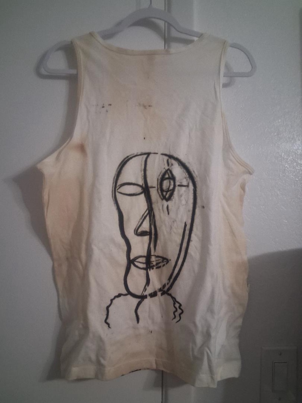 chic Cream and Black Abstract Face Tank Top
